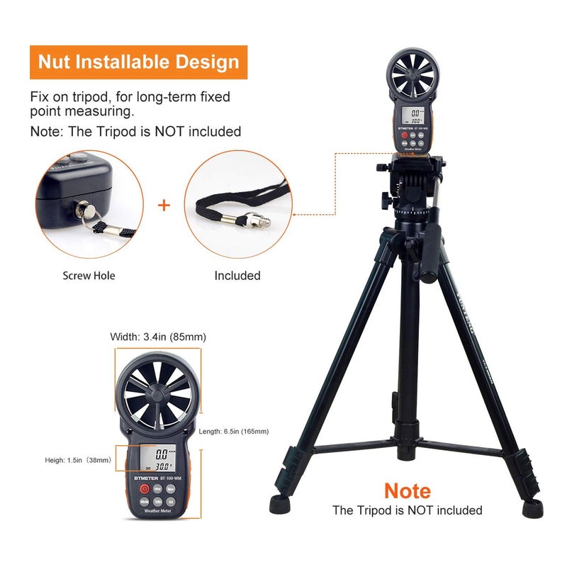 BTMETER Digital Anemometer Barometer Handheld, for Wind Speed Temperature Wind Chill Tester w/Humidity, Altitude, Barometric Pressure Meter for Climbing Drone HVAC CFM BT-100WM - Image 2